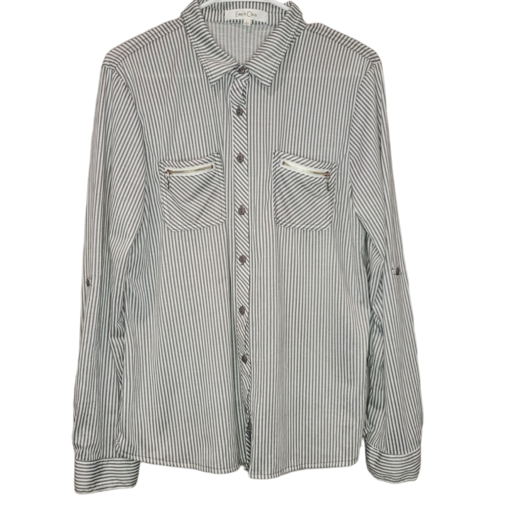 Eden & Olivia Anthropologie Women's Shirt Long-sleeved Roll Tab Size Large Top